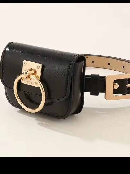 Luxury Black Leather Belt Bag with Gold Ring Hardware